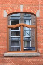 The glass has a film that adds to the insulation value,
plus makes the windows a little mirrored on the outside.