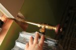 In the places where the heating pipes aren't coming curved out of the wall, which sadly happens in a few places, we have covered it with brass (coated, sadly) tubing, which looks rather nice together with the brass valves, I think.