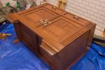 I am anxious to have a washbasin! started working on the vanity.
I give two layers of thick shellac to all the bathroom furniture,
inside and out.